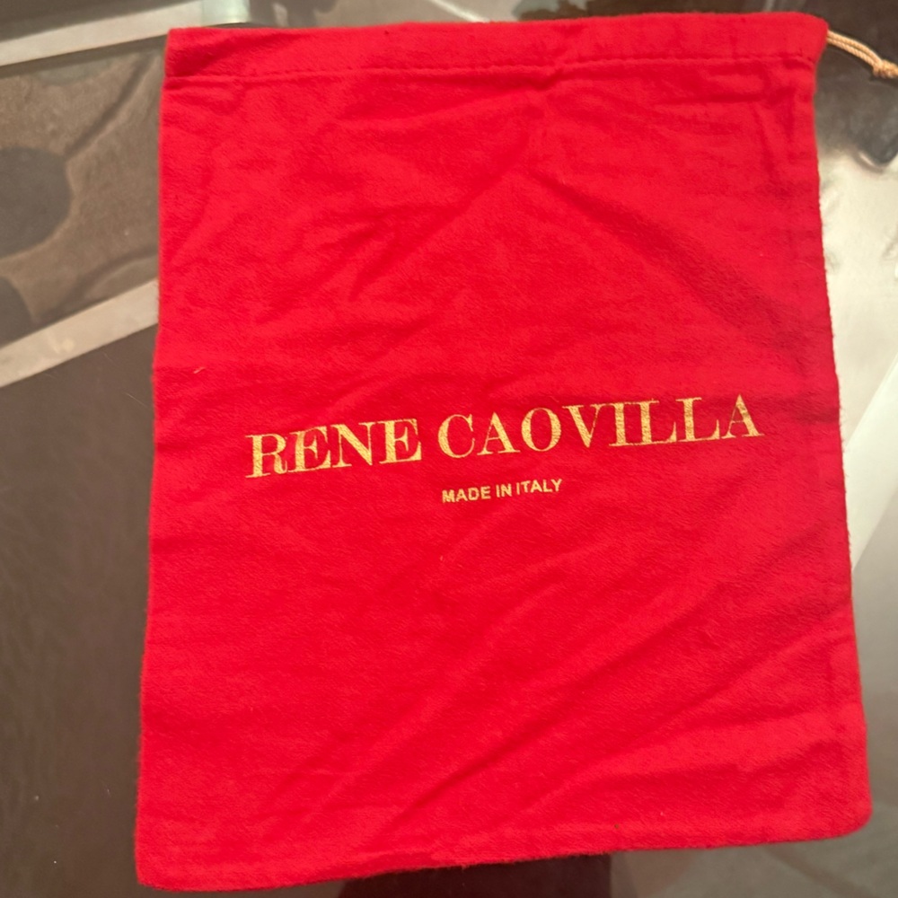 Rene Caovilla Red Dust Bag with Gold Shoe Design